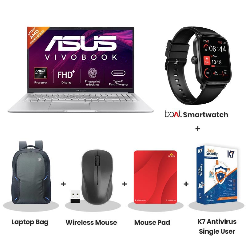 ASUS LAPTOP GAMING V16 V3607VU RP550WS CORE 5 16GB RAM 512GB SSD 6GB RTX 4050 WIN11 MSO 16 INCH  with bOAt Smartwatch + Laptop Bag Wireless Mouse + Mouse Pad + K7 Antivirus Single User