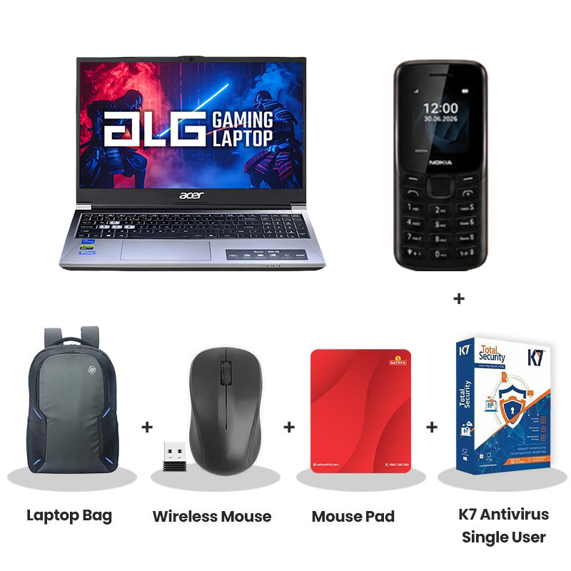  Acer  ALG - Intel Core 5 210H 15.6" (39.62 cm)  AL15G-53 Gaming Laptop ( 16GB/ 512GB SSD/ Full HD Display/ NVIDIA GeForce RTX 3050 4GB DDR6/ Windows 11 Home/ 1Year Warranty/ Titanium Gray/ 1.99kg) 