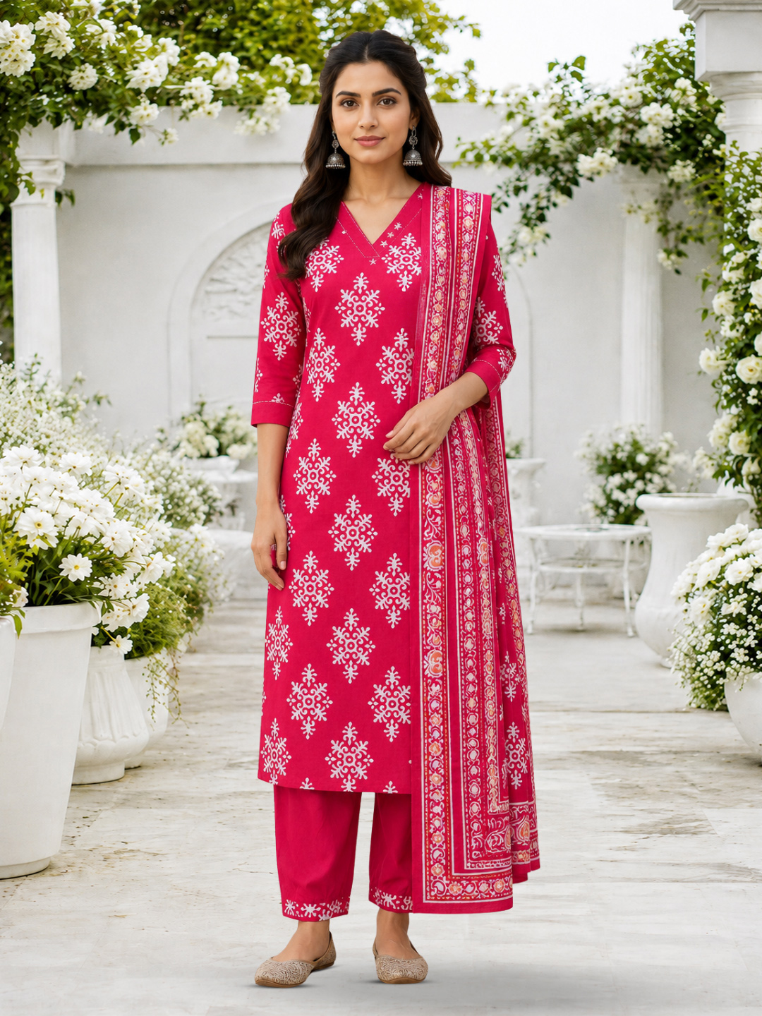 Printed V-Neck Kurta Set