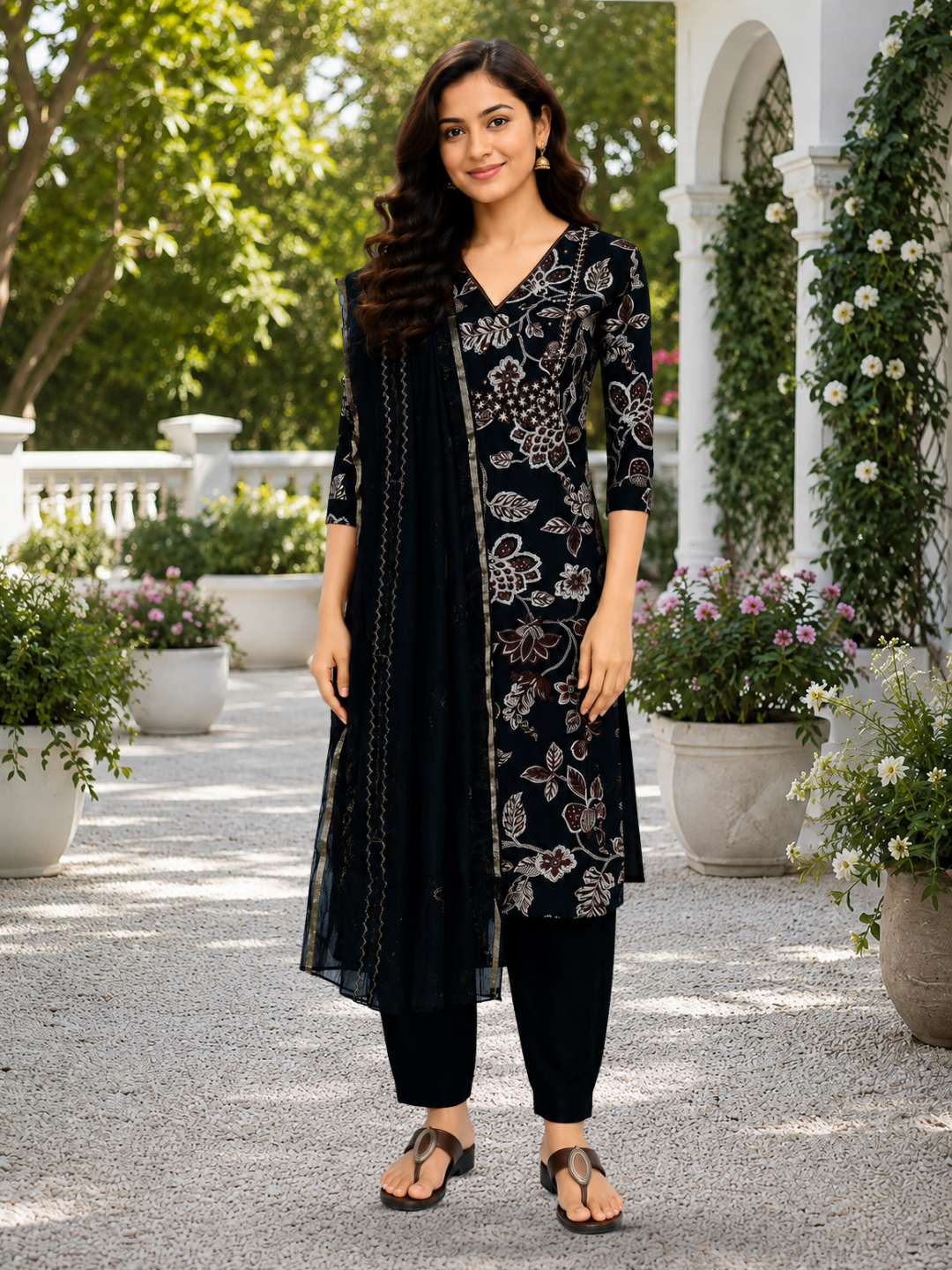 Printed Ethnic V-Neck Kurta Set