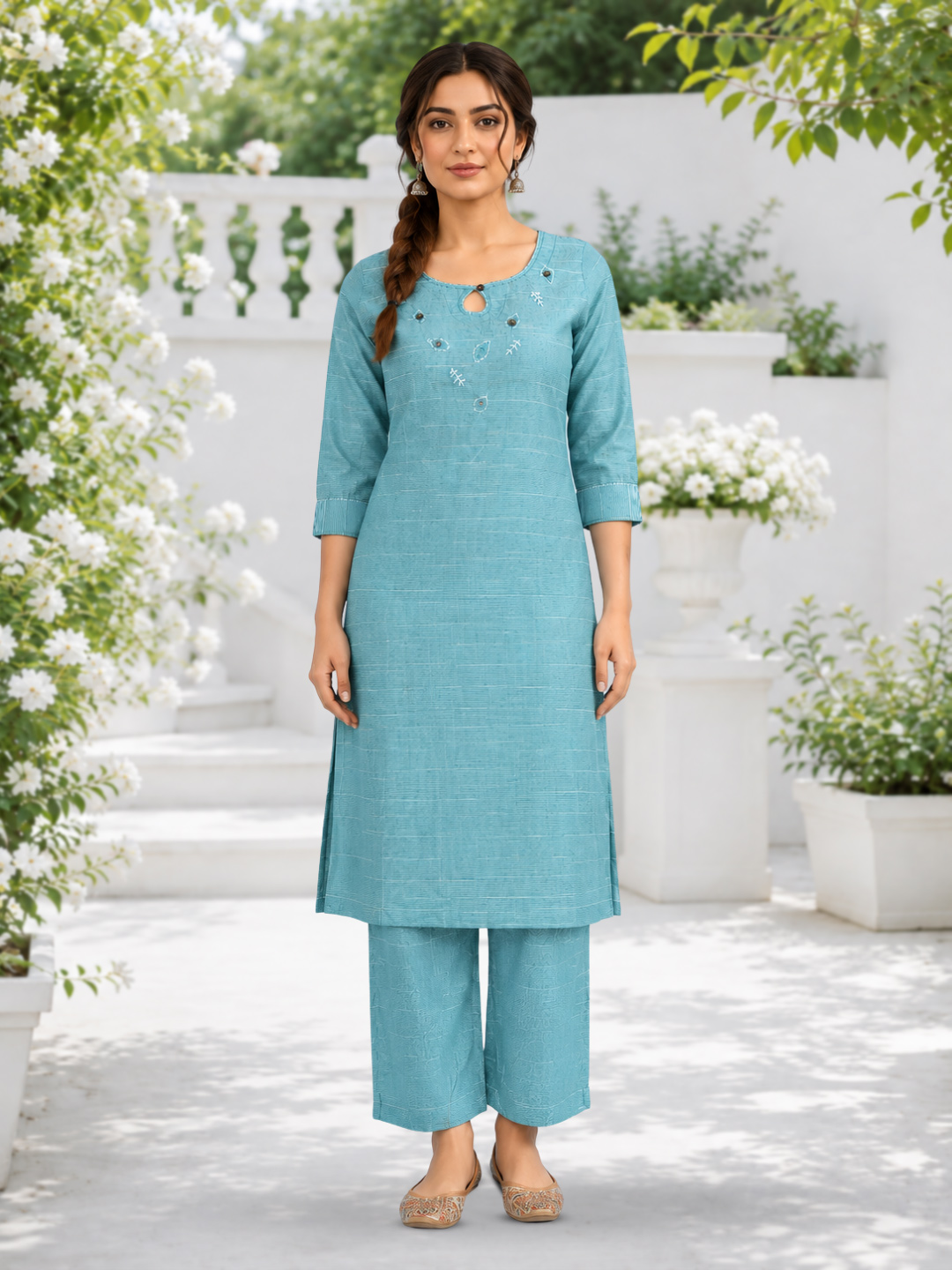 Threadwork Kurta with Pant Co-ord Set