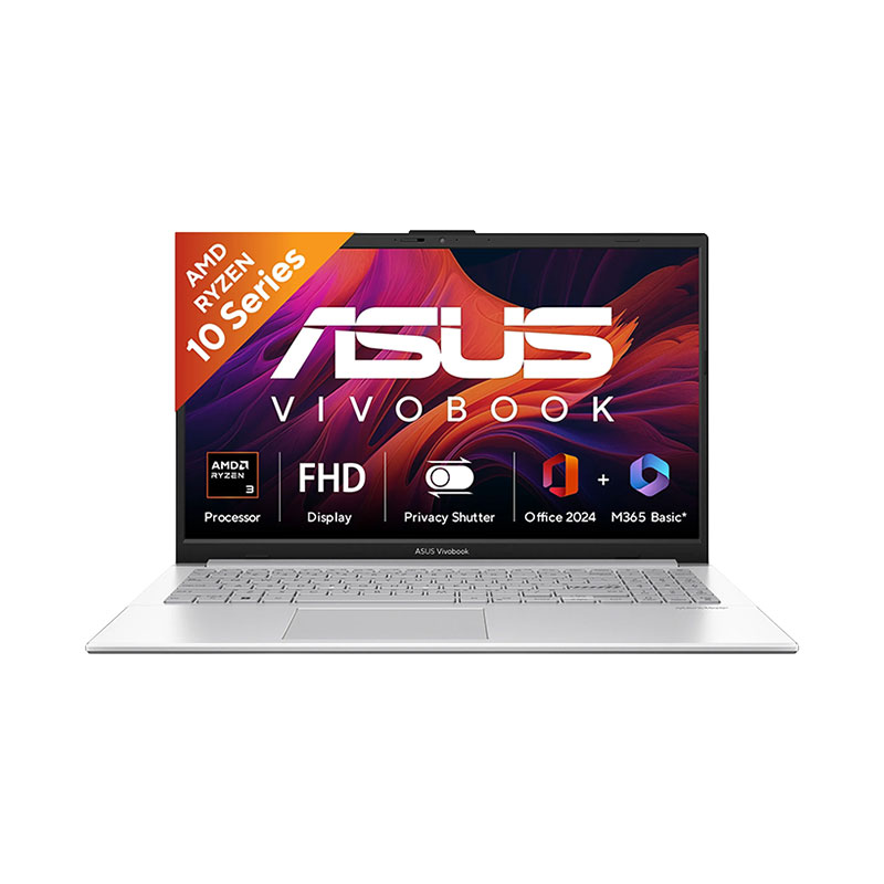 Asus Vivobook Go 15 - AMD Ryzen 3 30  15.6" (39.62 cm) E1504FA-BQ5489WS Thin & Light Laptop (8GB LPDDR5/ 256GB SSD/ Full HD Display/ AMD Radeon Graphics/ Windows 11 Home/ Office Home 2024 + M365 Basic (1 Year Validity)/ 1Year Warranty/ Cool Silver/ 1.63 kg)