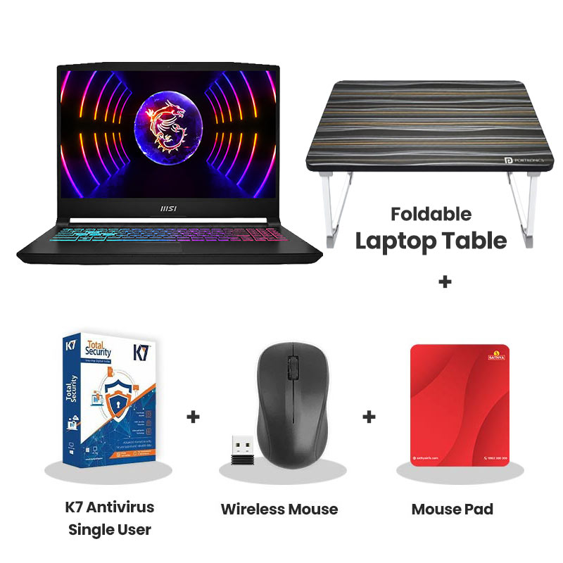 MSI Katana 107IN - 13th Gen Intel Core i5-13420H 15.6" (39.6 cm) Gaming Laptop (16GB/ 1TB SSD/ IPS-Level  Full HD Display/ 144 Hz/ NVIDIA GeForce RTX 3050 6GB GDDR6/  Windows 11 Home/ 2 Years warranty/ Black/ 2.25kg)  + Laptop Table + K7 Antivirus Single User + Wireless Mouse + Mouse Pad