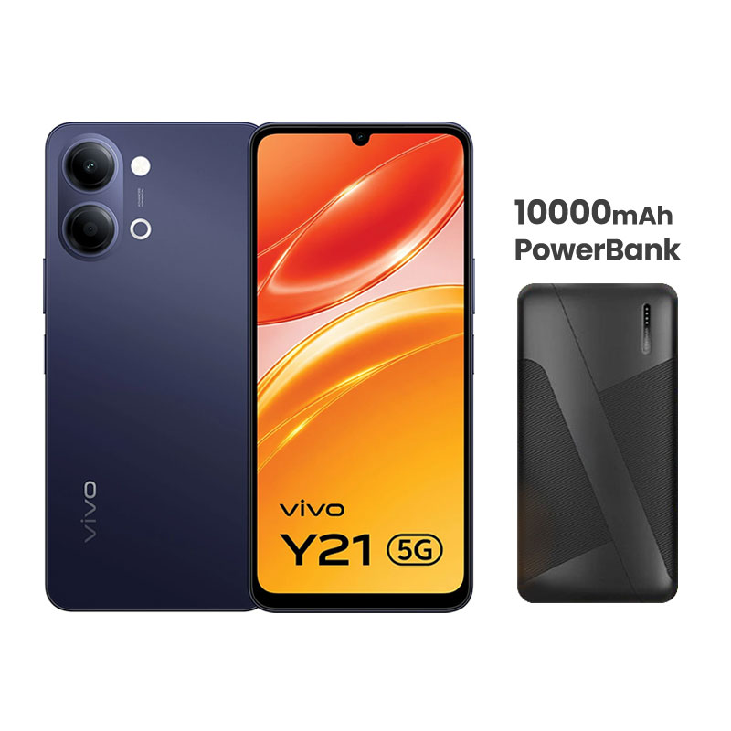 Vivo  Y21 5G (Mystic Blue, 4GB RAM, 128GB Storage)   + 10000mAh PowerBank