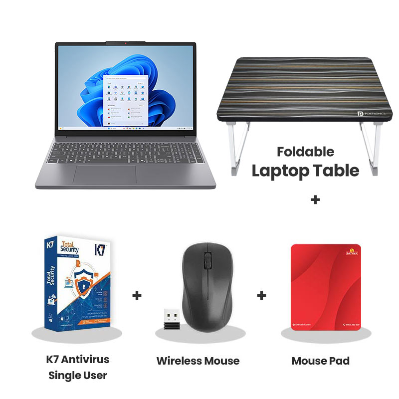 Lenovo IdeaPad Slim 3 -  Intel Core i5-13420H 15.3"  (38.86 cm)  83K101LLIN  Thin & Light Laptop 8GB DDR5/ 512GB SSD/ WUXGA IPS 300nits Anti-glare/ Integrated Intel UHD Graphics/  Windows 11 Home/ Microsoft 365 Basic + Office Home 2024/ 1Year Warranty/ Luna Grey/ 1.59 kg)    + Laptop Table + K7 Antivirus Single User + Wireless Mouse + Mouse Pad