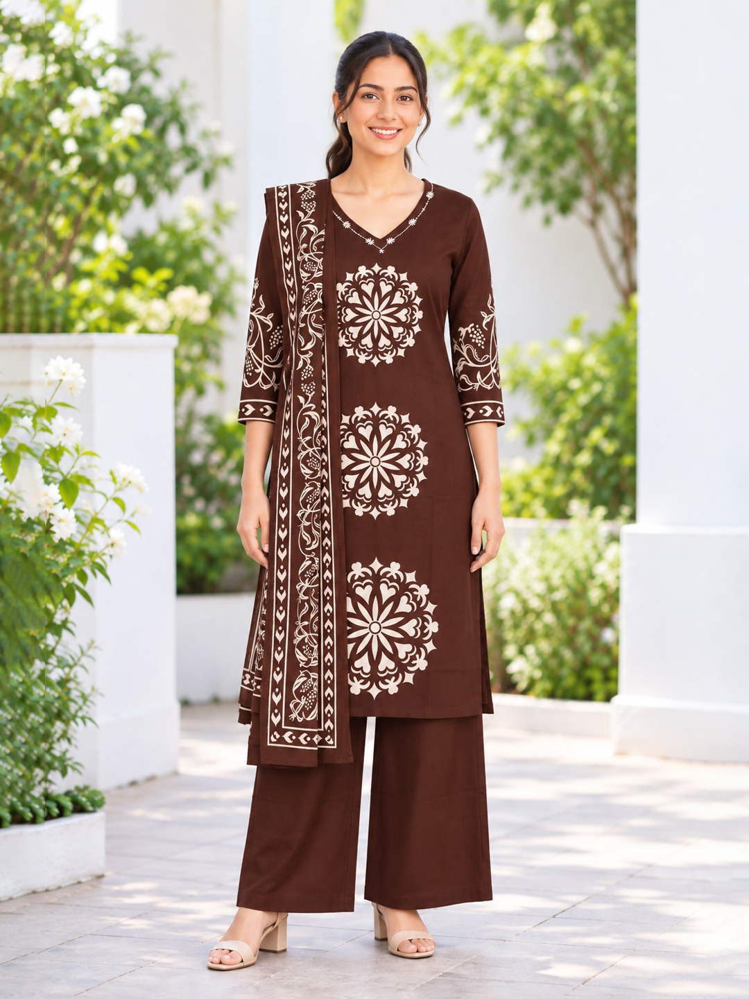 Ethnic Floral  Straight-Cut  Printed Kurta Set