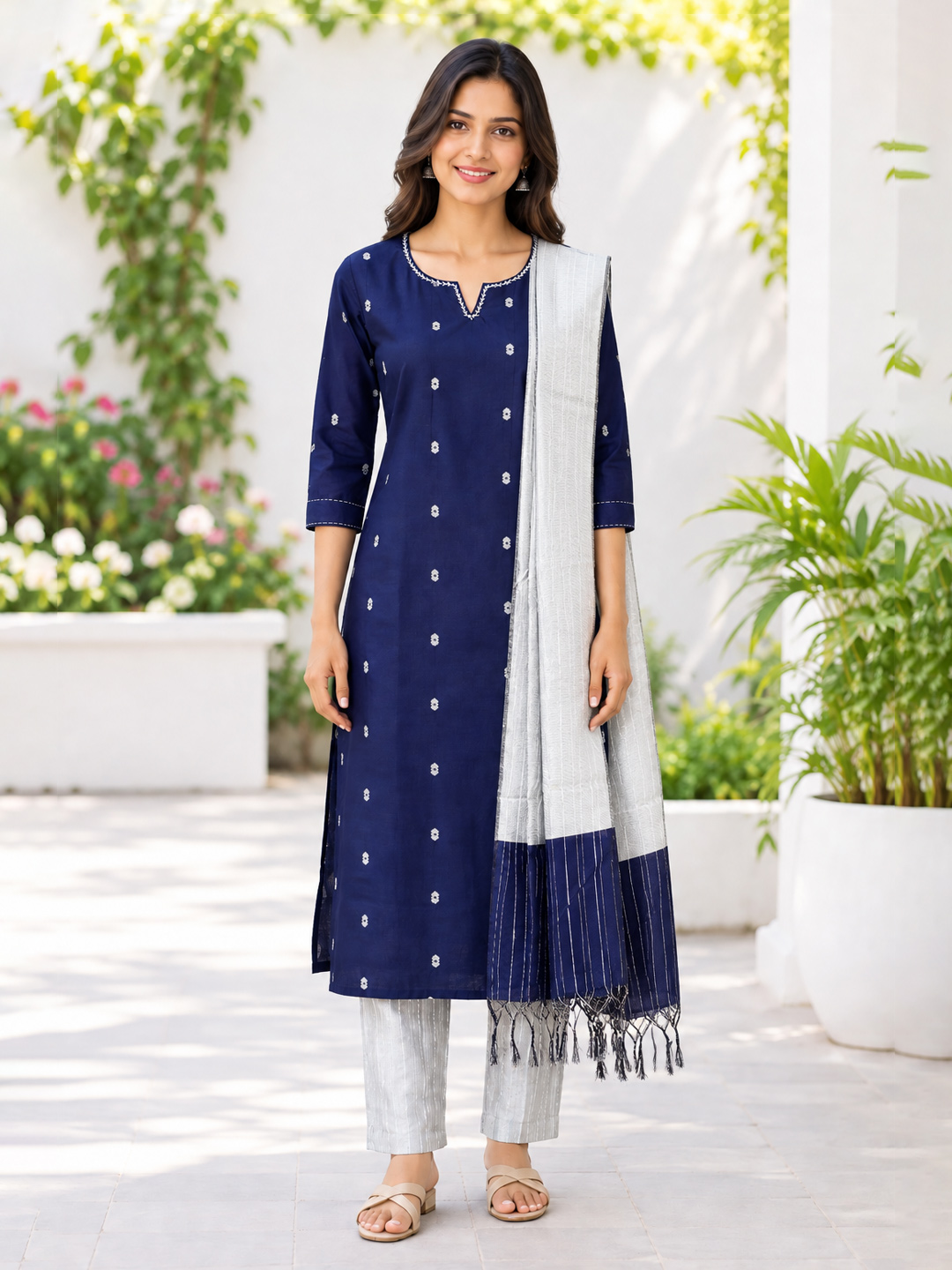 Printed Ethnic Notched Neck Kurta Set
