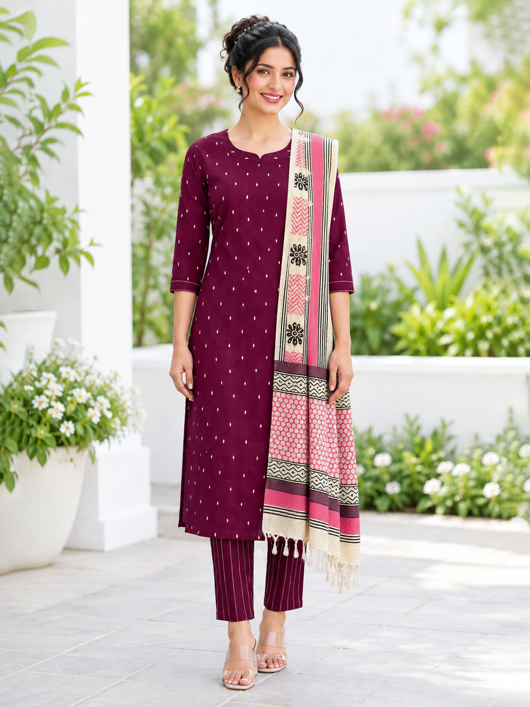Round Notch Neck  Ethnic  Kurta Set