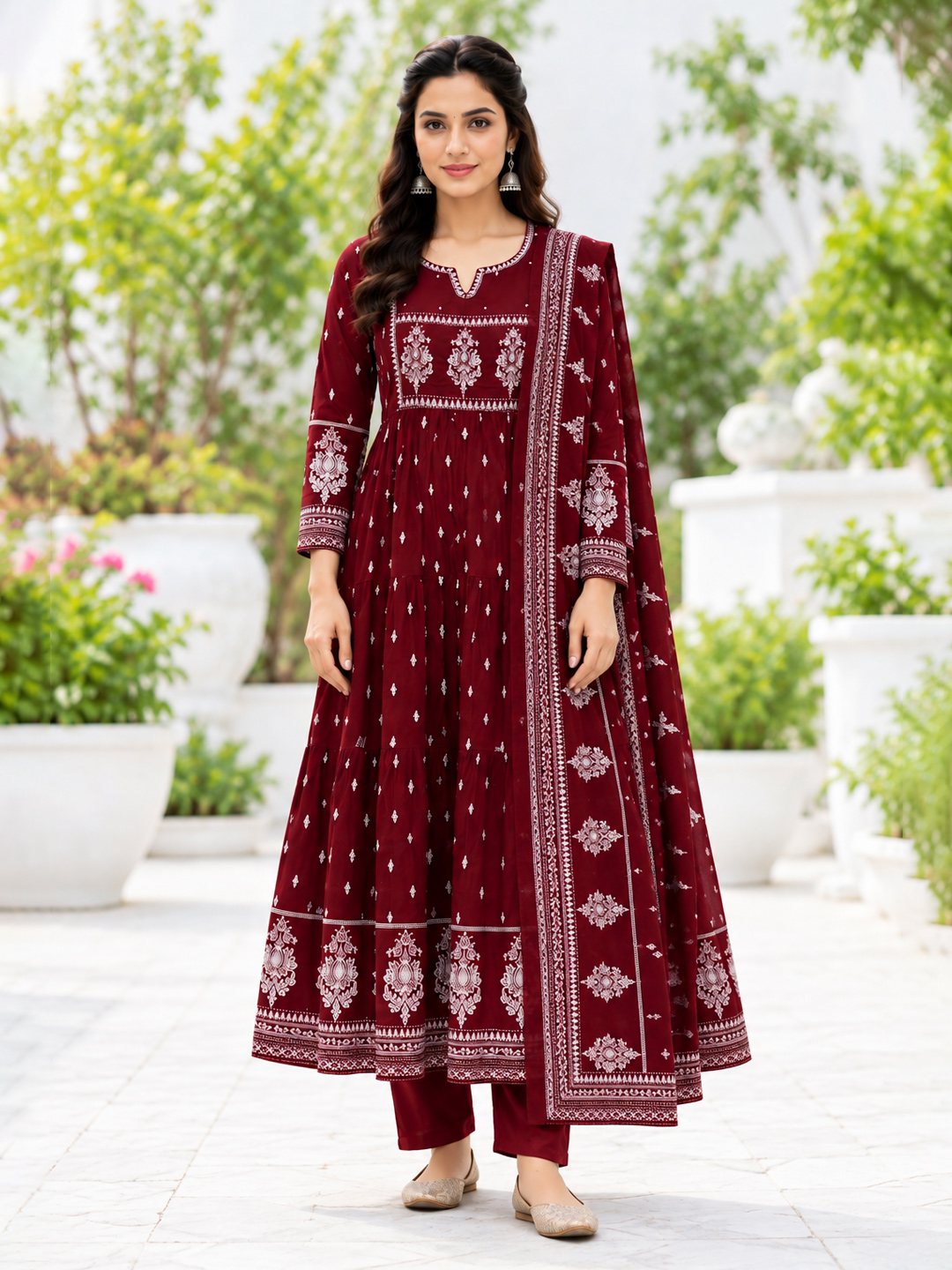 Printed  Ethnic  Flared Anarkali Suit Set