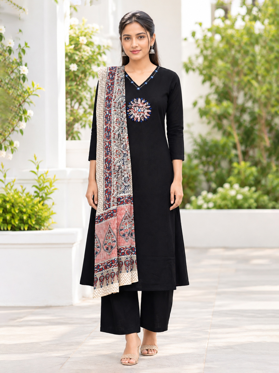 Ethnic Printed Threadwork   Kurta Set