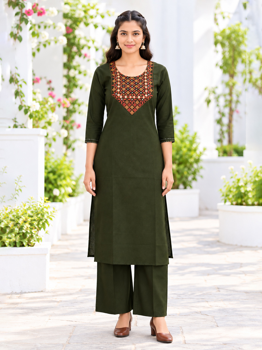 Round Neck Embroidered  Kurta  Pant Set 
