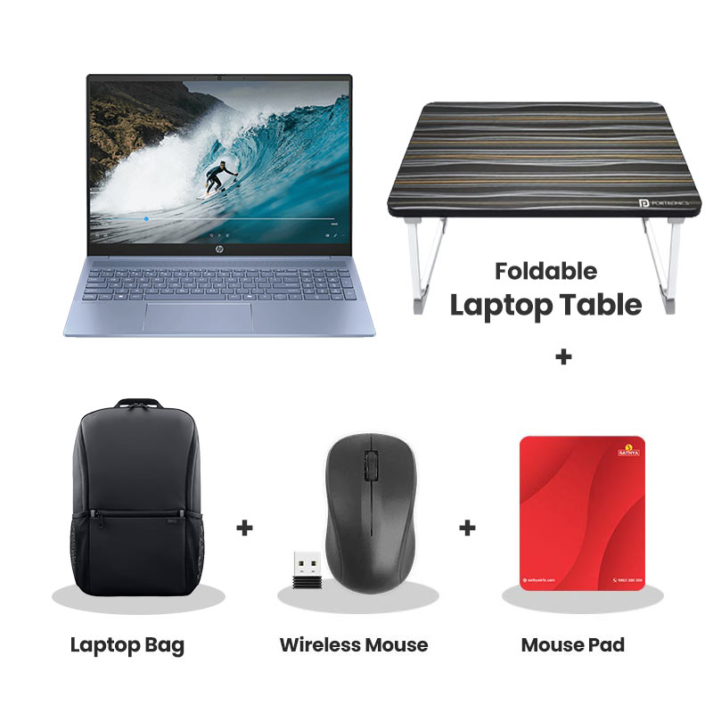 HP OmniBook 5 AI - Intel Core Ultra 5 225U 16" (40.6 cm) 16-af1101TU Thin & Light Laptop (16GB LPDDR5/  512GB SSD/  Diagonal 2K Display/ Intel Graphics/ Windows 11 Home/ 1Year Warranty/ Sky Blue/ 1.77 kg)  Laptop Table + K7 Antivirus Single User + Wireless Mouse + Mouse Pad