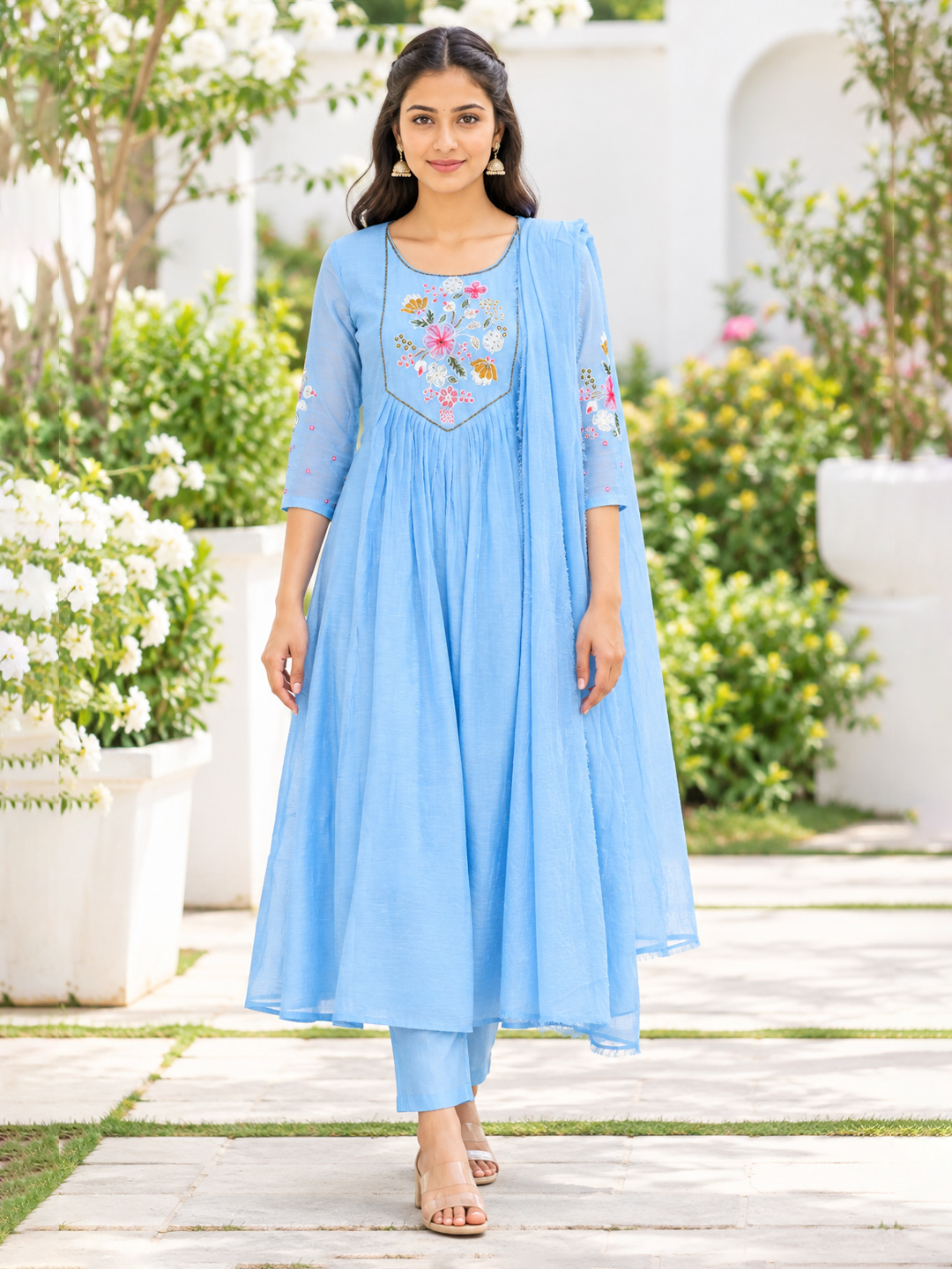  Floral Embroidery Ethnic Flared Anarkali Set