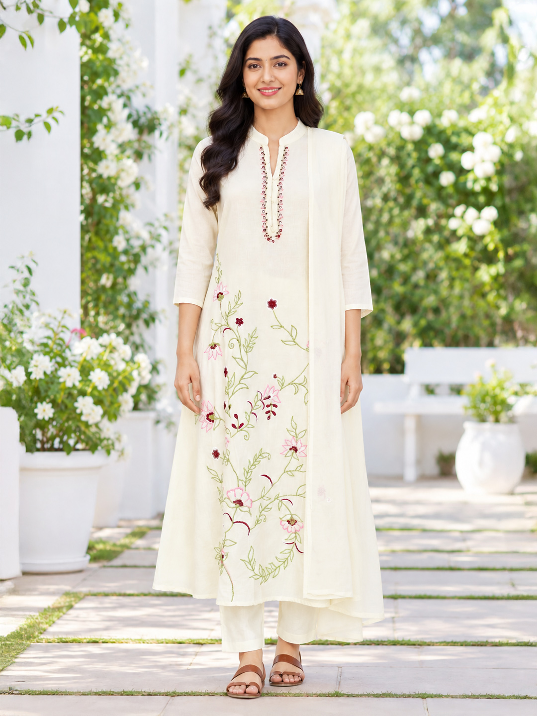 Embroidered Ethnic Flared Anarkali  Kurta Set
