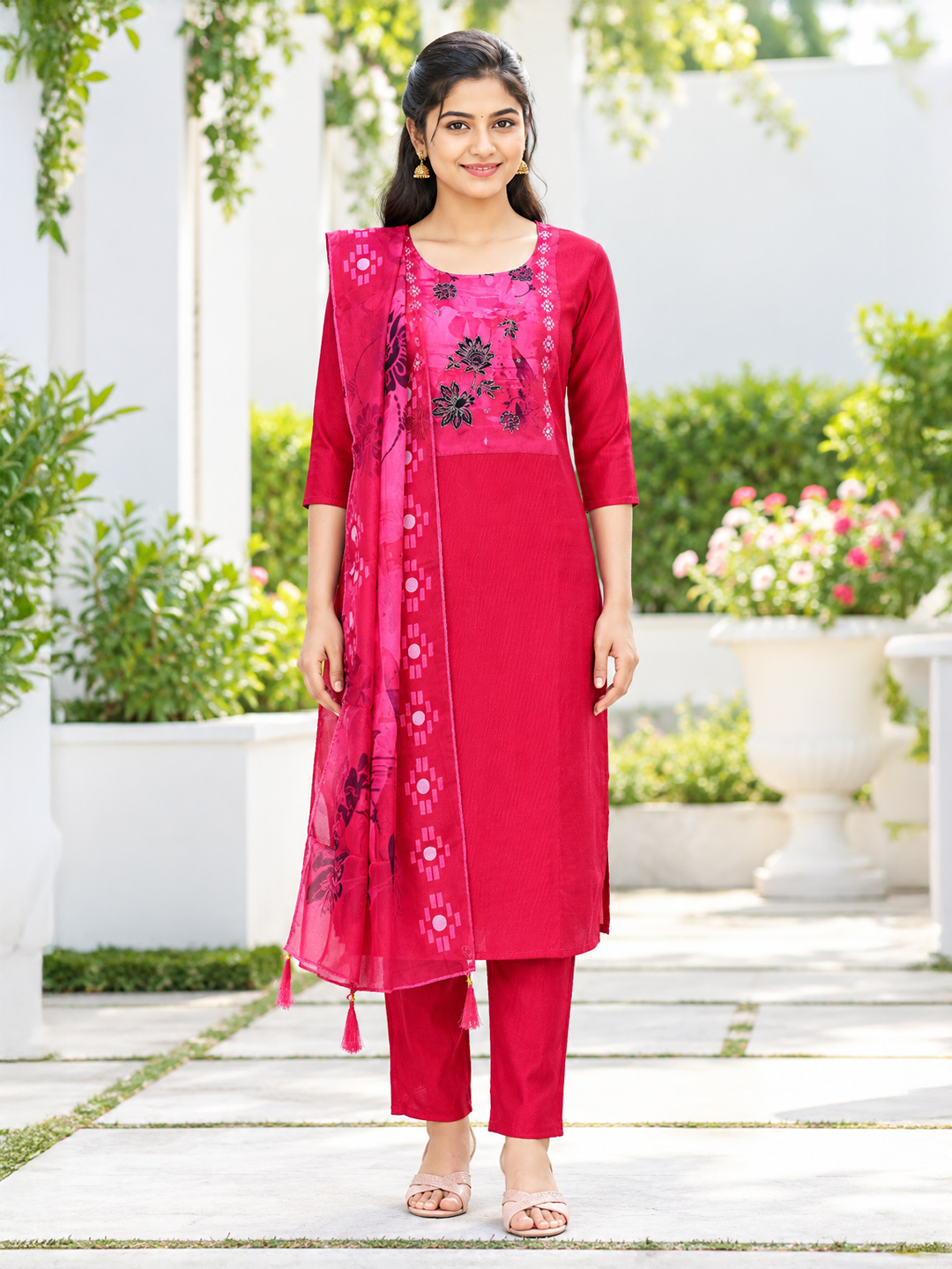 Ethnic Straight-Cut Embroidered  Kurta Set