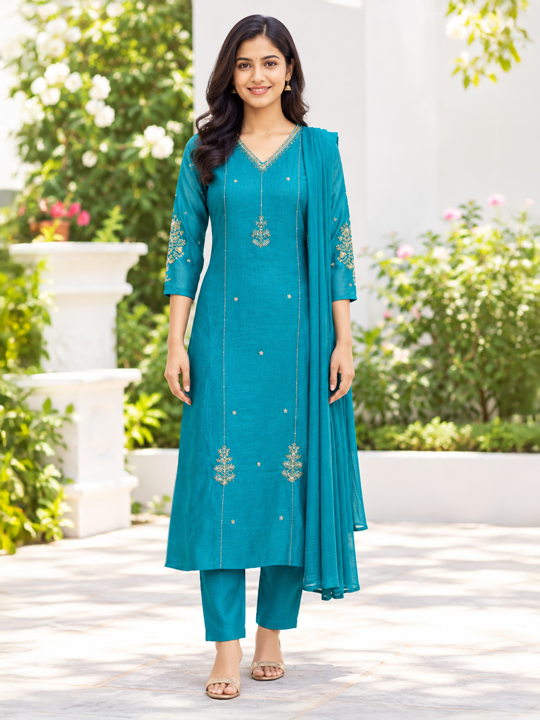 Ethnic Motifs V-Neck Kurta Set