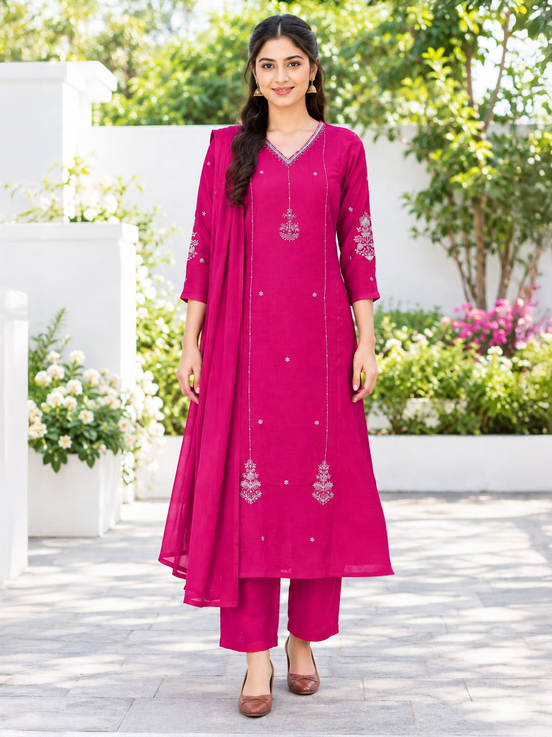Ethnic Motifs V-Neck Kurta Set