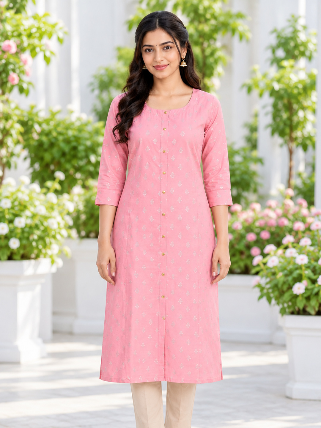 Foil Printed Straight-Cut Kurta