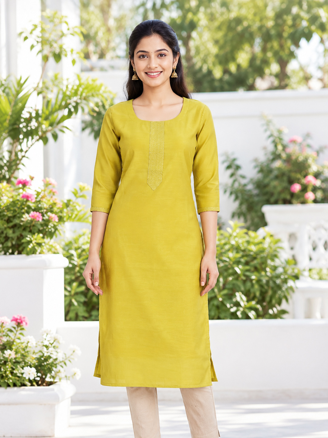 Round Neck Straight-Cut  Shimmer  Kurta