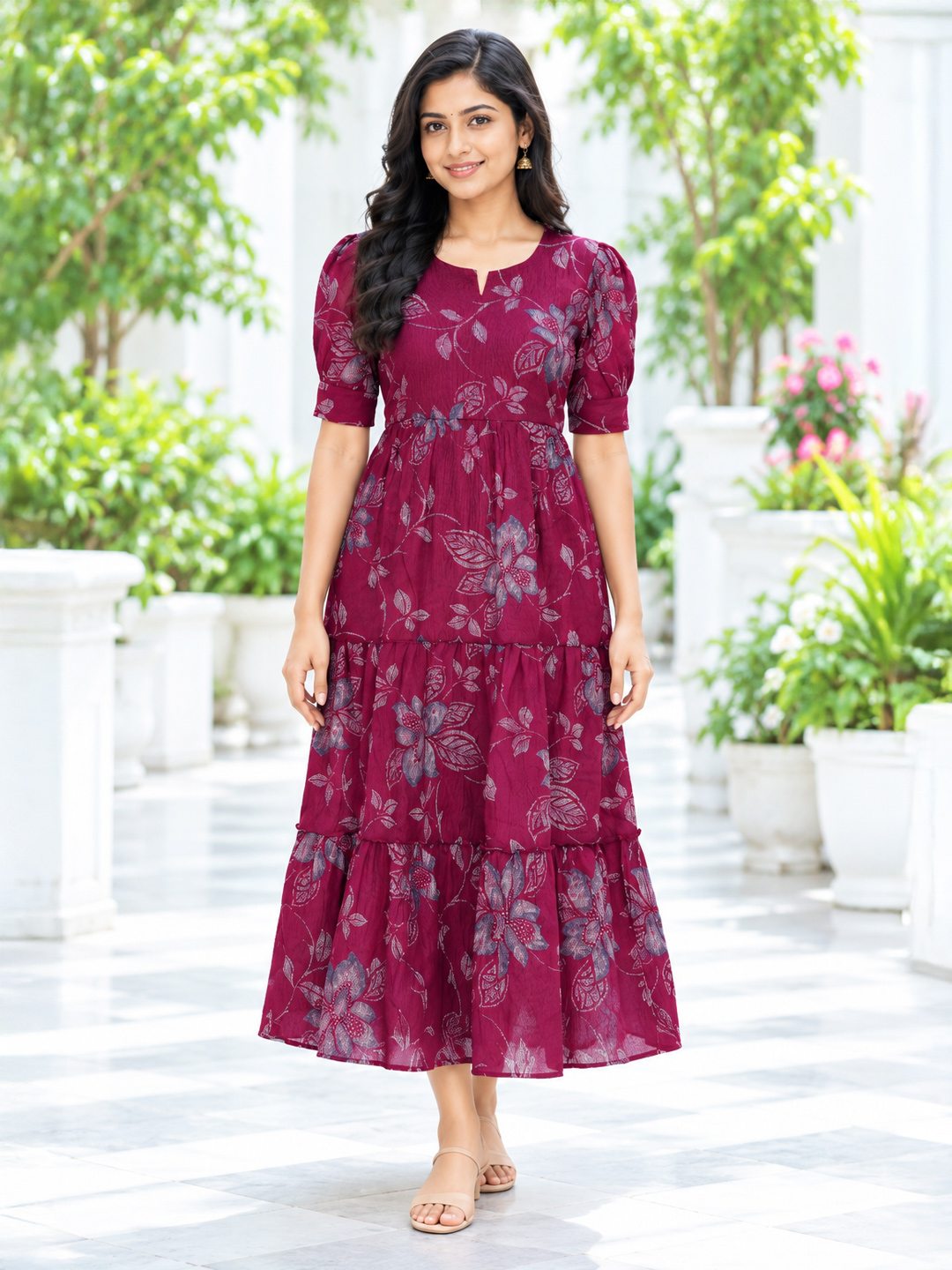 Printed Flared Floral  Maxi Dress