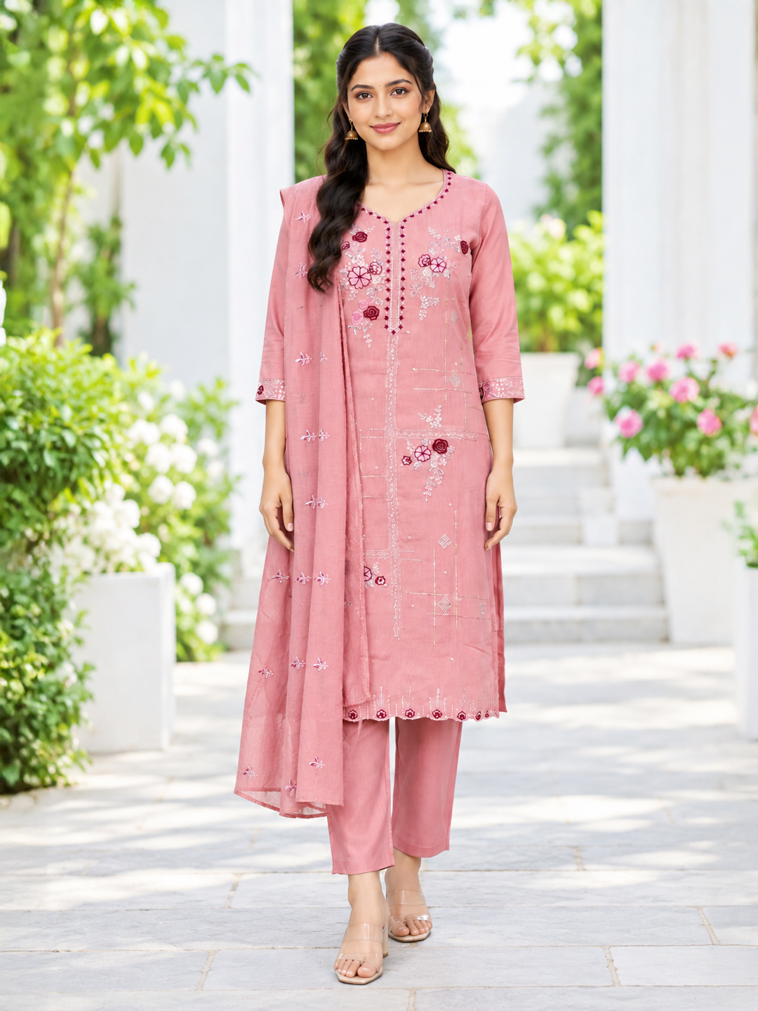 Floral Embroidery  Ethnic  Embellished Kurta Set