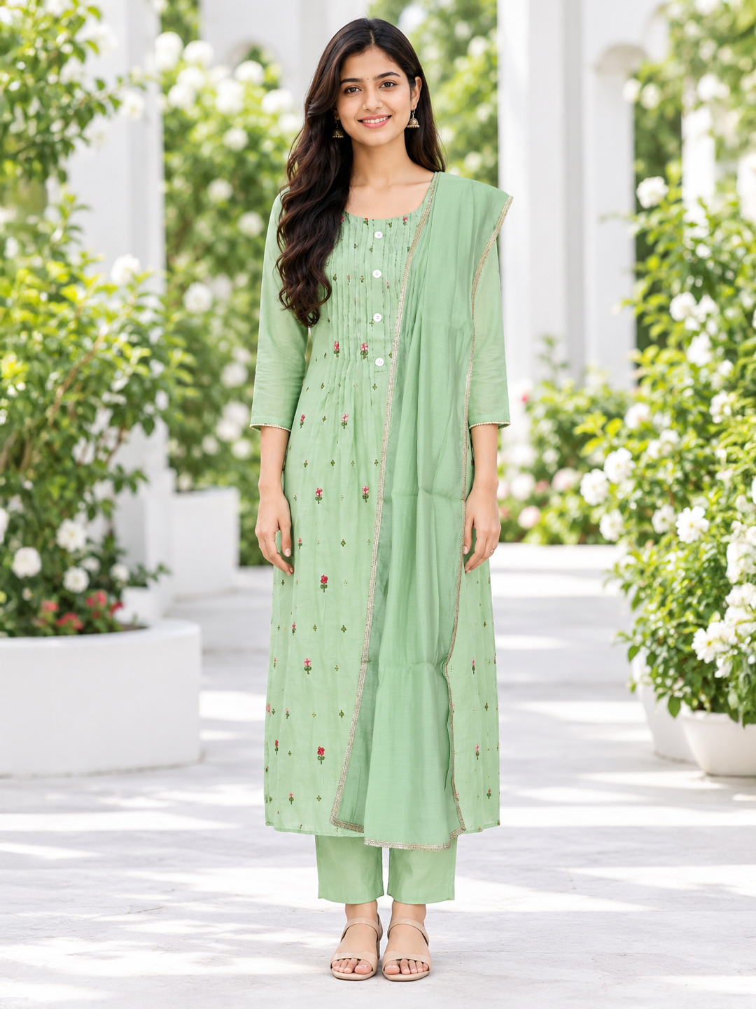 Ethnic   Floral Embroidery Anarkali  Flared  Kurta Set