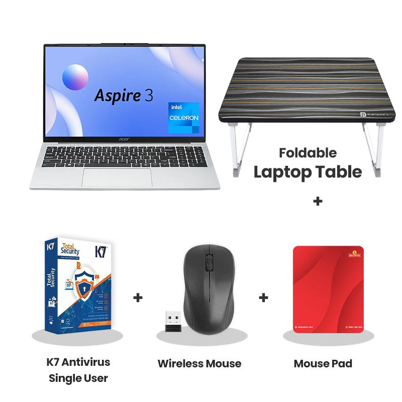 Acer  Aspire 3 -  Intel Core Celeron N4500  15.6" (39.62 cm)   A325-45 Thin and Light Laptop (12GB LPDDR4X// 256GB SSD/ HD Display/ Intel UHD Graphics/ Windows 11 Home/ 1Year Warranty/ Pure Silver/  1.5 kg)