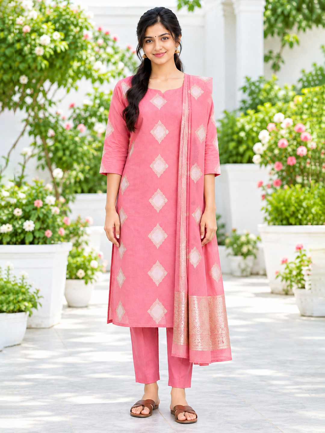 Traditional  Motifs  Ethnic Straight-Cut Kurta Set
