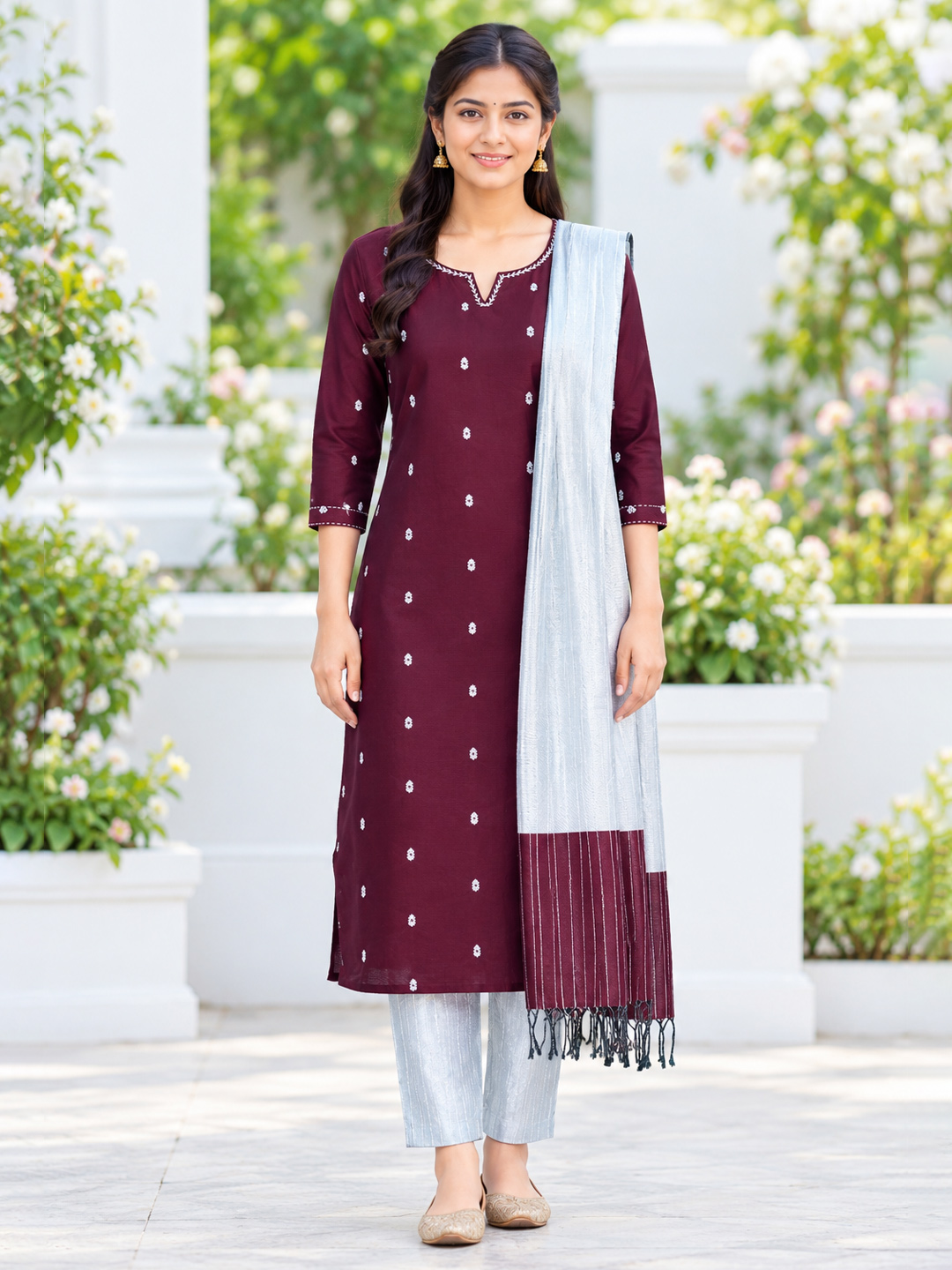 Printed Ethnic Notched Neck Kurta Set