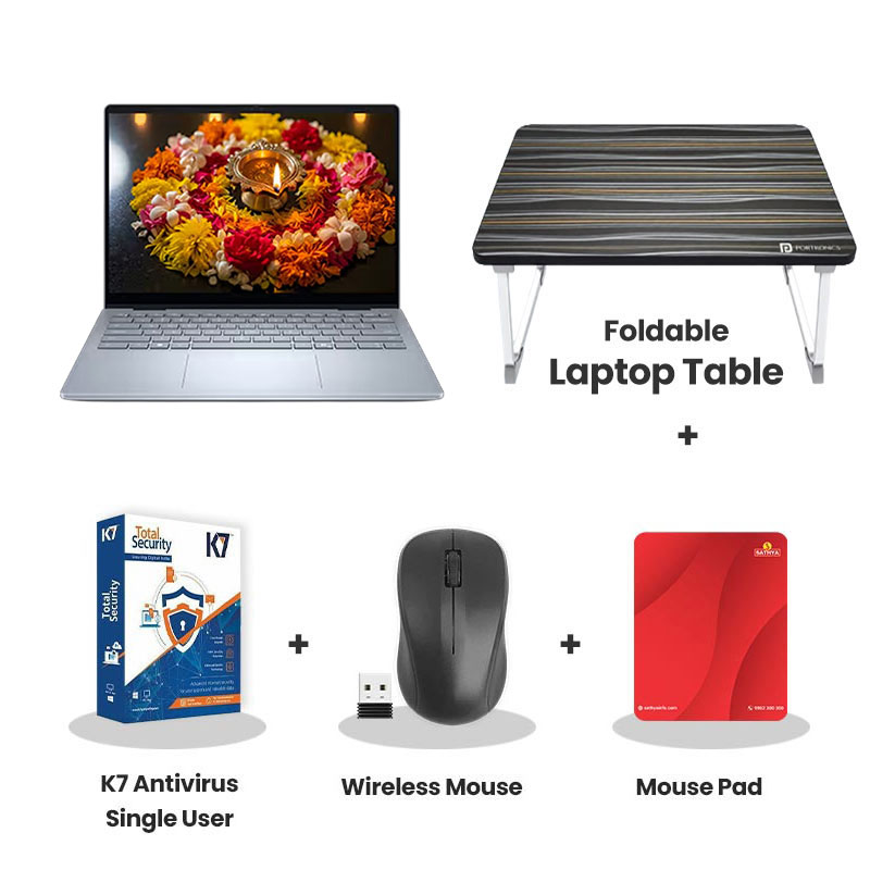 Dell 14 Plus - Intel Core Ultra 5 226V 14" (35.6 cm)  Thin & Light Laptop (16GB LPDDR5X/ 512GB  SSD/ Anti-Glare/ Intel Arc Graphics/ Windows 11 Home/ 1Year Warranty/  Ice Blue/  1.55kg)   with Laptop Table + K7 Antivirus Single User + Wireless Mouse + Mouse Pad