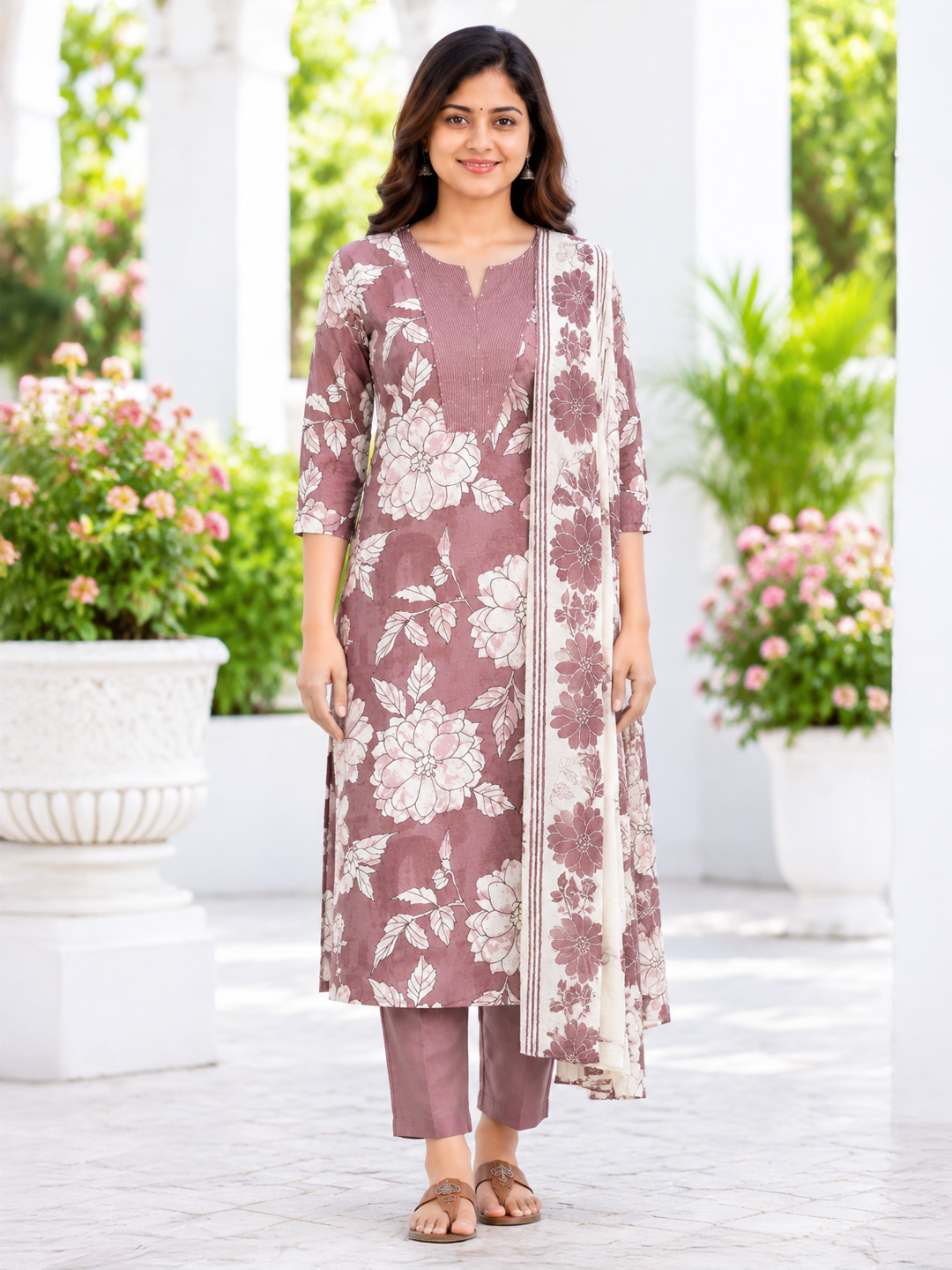 Floral Printed  Ethnic Kurta Pant  & Dupatta Set