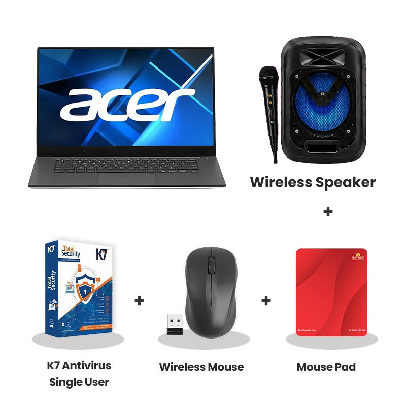 Acer - Core 5-210H 15.6" (39.62 cm)AL15G-53 Gaming Laptop (16GB DDR4/ 512GB SSD/ NVMe SSD  RTX 3050  6GB/ Backlit Keyboard/ Windows 11Home/ No MSO/ 1Year Warranty/ Titanium Gray/1.5 kg)  + Wireless Speaker + K7 Antivirus Single User + Wireless Mouse + Mouse Pad