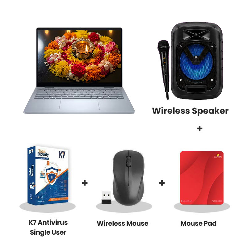 Dell 14 Plus - Intel Core Ultra 5 226V 14" (35.6 cm)  Thin & Light Laptop (16GB LPDDR5X/ 512GB  SSD/ Anti-Glare/ Intel Arc Graphics/ Windows 11 Home/ 1Year Warranty/  Ice Blue/  1.55kg)   + Wireless Speaker + K7 Antivirus Single User + Wireless Mouse + Mouse Pad