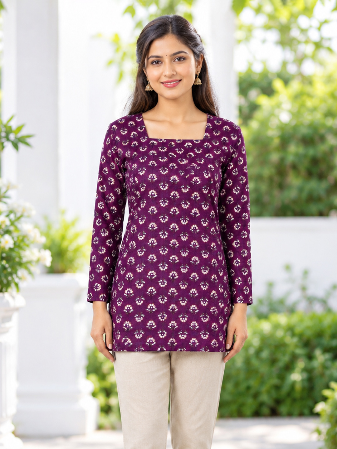 Ethnic Floral Printed Short Kurti