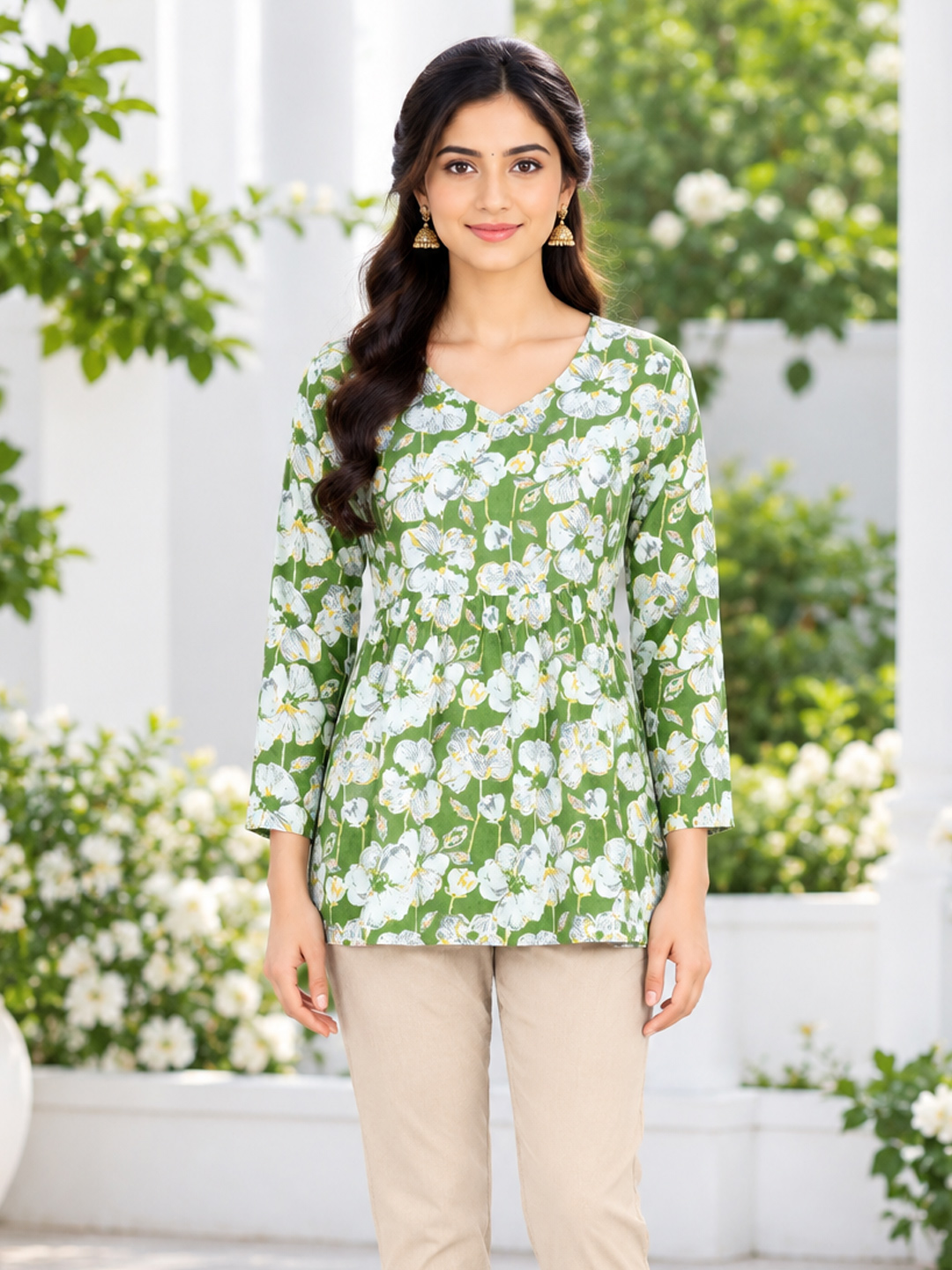 Floral Printed  A-line Short Kurti 