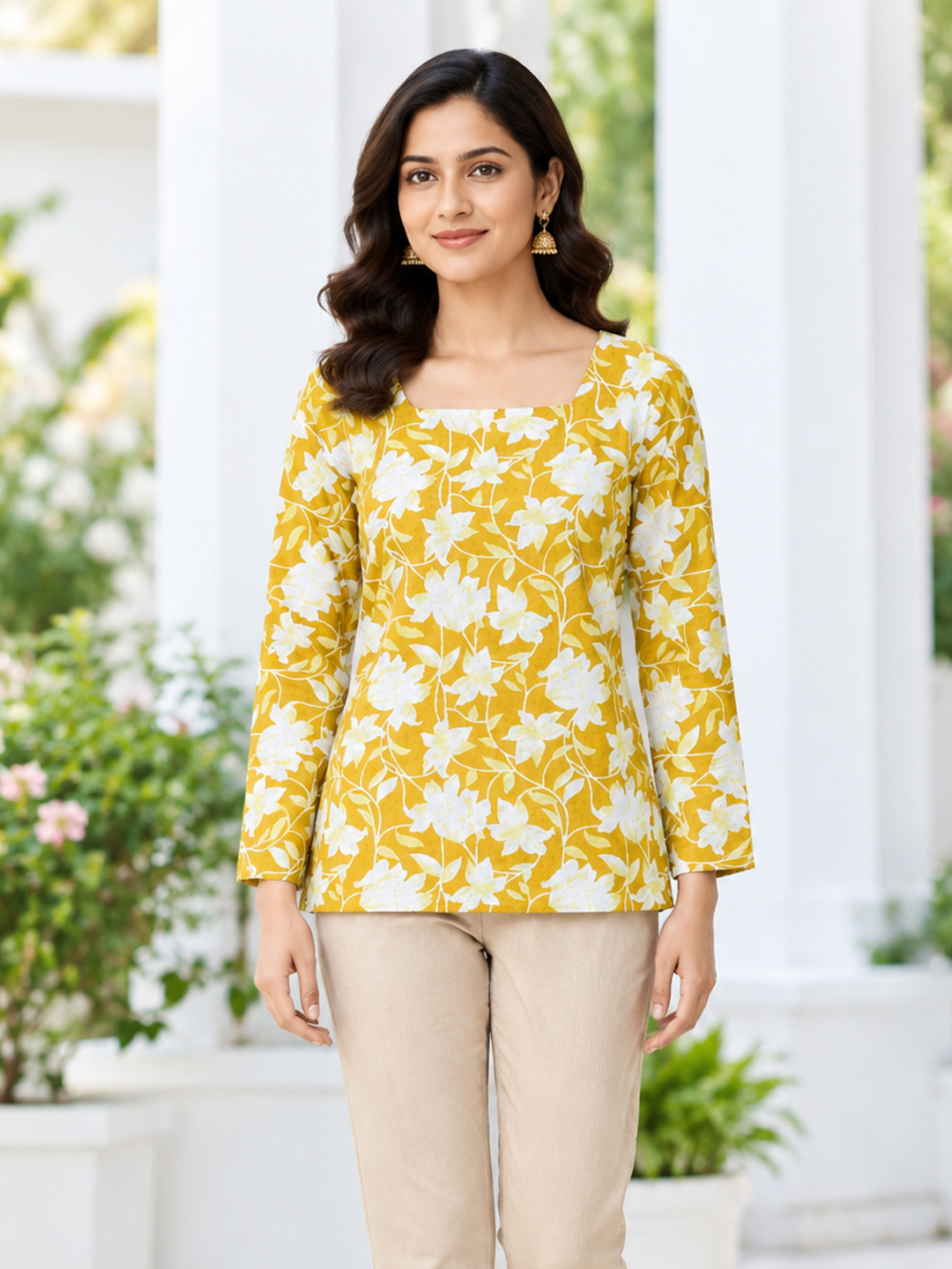 V-Neck Ethnic Printed Short Kurti