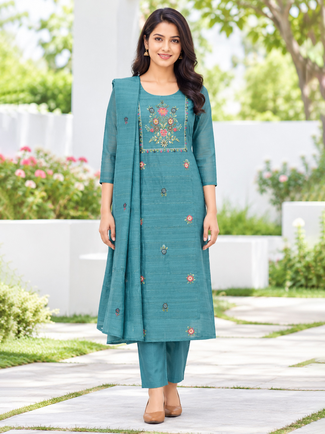 Ethnic Embroidered Motifs Embellished  Kurta Set