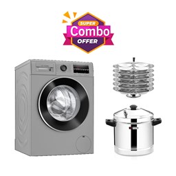 Picture of Bosch 7.5 kg Fully Automatic Front Load Washing Machine (WAJ2846DIN, Silver) + Premium Brand Idly Cooker 6 Plates Set