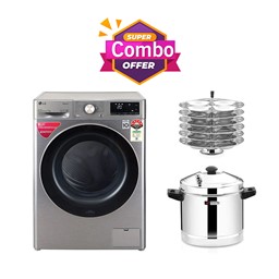 Picture of LG 8Kg FHV1408ZWP Wi-Fi Fully-Automatic Front Loading Washing Machine + Premium Brand Idly Cooker 6 Plates Set