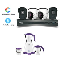 Picture of TVT 4 CCTV Cameras Combo (2 Indoor & 2 Outdoor CCTV Cameras) (Colour View With Mic) + 4CH DVR + HDD + Accessories + Power Supply + 90m Cable + Mixie Combo