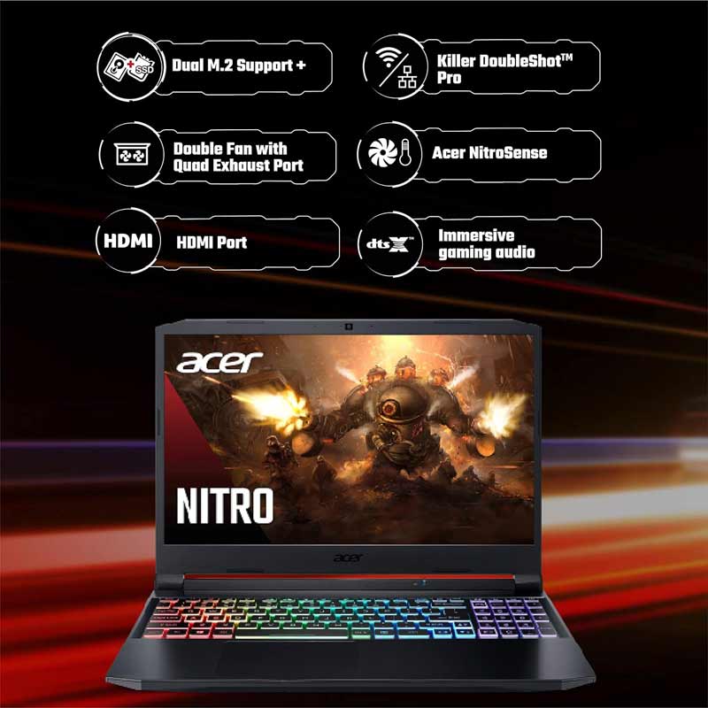 Acer Nitro 5 - 11th Gen Intel Core-i5 15.6" AN515 57 Gaming Laptop (8GB /  512GB SSD / NVIDIA GeForce GTX 1650/ Windows 11 Home/ 1 Year Warranty /  Shale Black/2.2 kg), NHQEHS1001 sathya.in