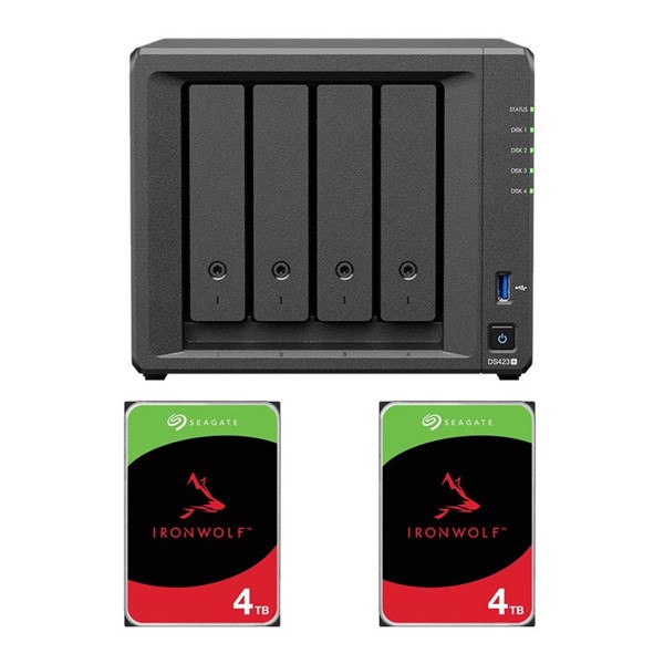 Picture of Synology DiskStation DS423+ Network Attached Storage Drive (Black) + 2 x Seagate 4TB IronWolf NAS HDD (3.5" 6GB/S SATA 256MB/ 3 Years Warranty)