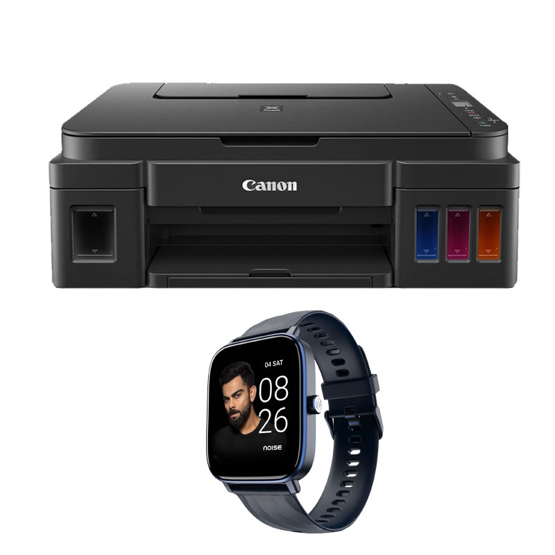 Picture of Canon Pixma G3010 All-in-One Wireless Ink Tank Colour Printer + Noise Newly Launched Quad Call 1.81" Display, Bluetooth Calling Smart Watch