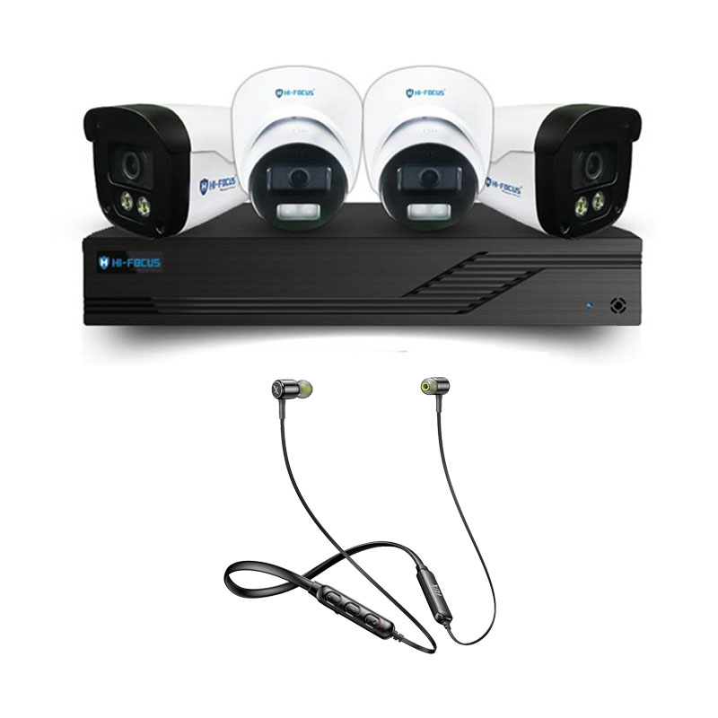 Picture of Hi-Focus 4 CCTV Cameras Combo (2 Indoor & 2 Outdoor CCTV Cameras) 👨🏻‍🔧 With CCTV Installation + 4CH DVR + HDD + Accessories + Power Supply + 90m Cable + Flix Beetel Blaze 100 Wireless Bluetooth in Ear Comfortable Sports Neckband