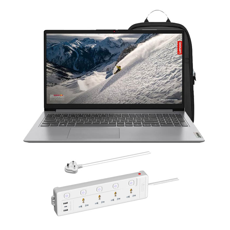 Picture of Lenovo IdeaPad Slim 1 - Intel Celeron N4020 15.6" 82V700JSIN Thin & Light Laptop (8GB/ 512GB SSD/ Full HD Display/ Windows 11 Home/ MS Office/ 1 Year Warranty/ Cloud Grey/ 1.6Kg) + Portronics Power Plate 19 Multi Plug, 2 USB Ports, 1 Type-C Part, 4 Socket Extension Boards + Laptop Bag