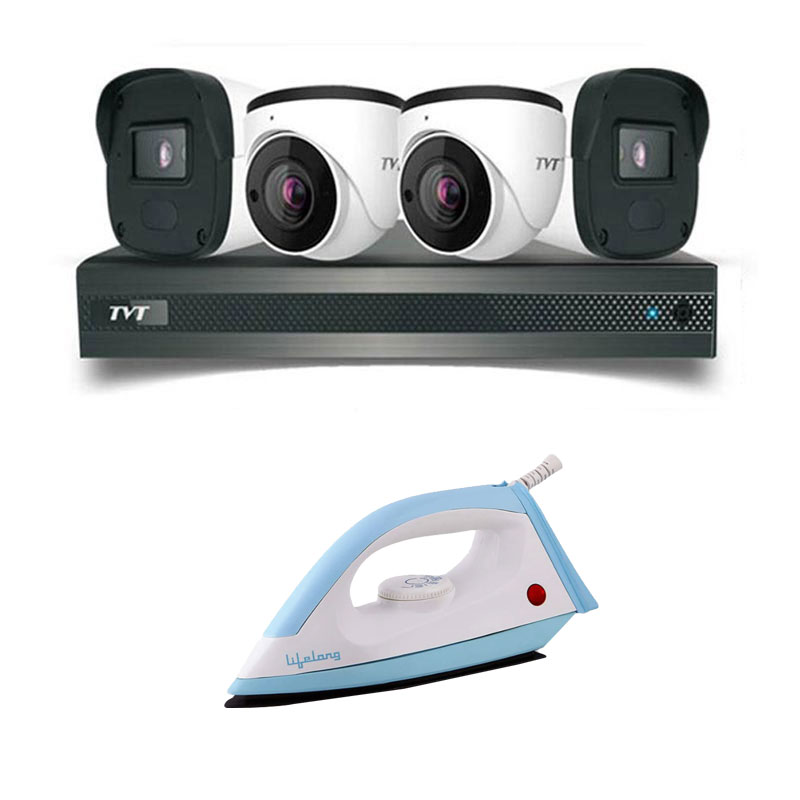 Picture of TVT 4 CCTV Cameras Combo (2 Indoor & 2 Outdoor CCTV Cameras) 👨🏻‍🔧With CCTV Installation + DVR + HDD + Accessories + Power Supply + 90m Cable + Lifelong 1000 Watts Dry Iron (LLDI10)