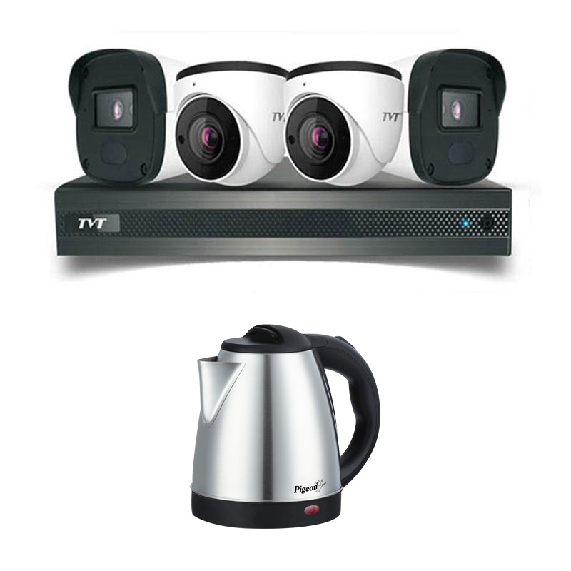 Picture of TVT 4 CCTV Cameras Combo (2 Indoor & 2 Outdoor CCTV Cameras) 👨🏻‍🔧With CCTV Installation + DVR + HDD + Accessories + Power Supply + 90m Cable + Pigeon Hot Electric Kettle