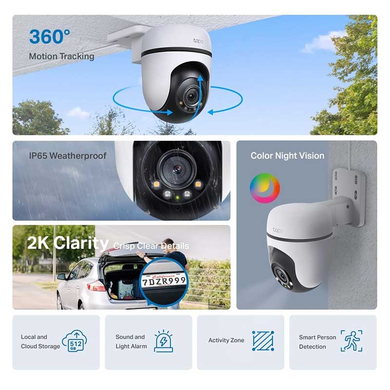 360 Degree Outdoor Surveillance Cameras TP-Link Tapo 2K 3MP 1296P