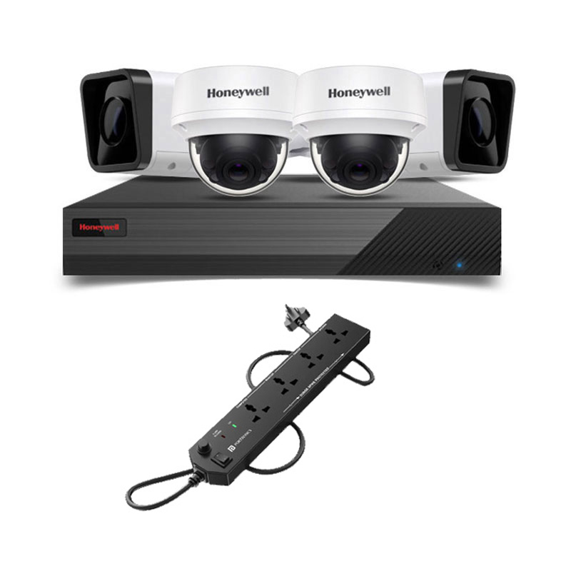 Picture of Honeywell 4 CCTV Cameras Combo (2 Indoor & 2 Outdoor CCTV Cameras) + 4CH DVR + HDD + Accessories + Power Supply + 90m Cable + Power Strip