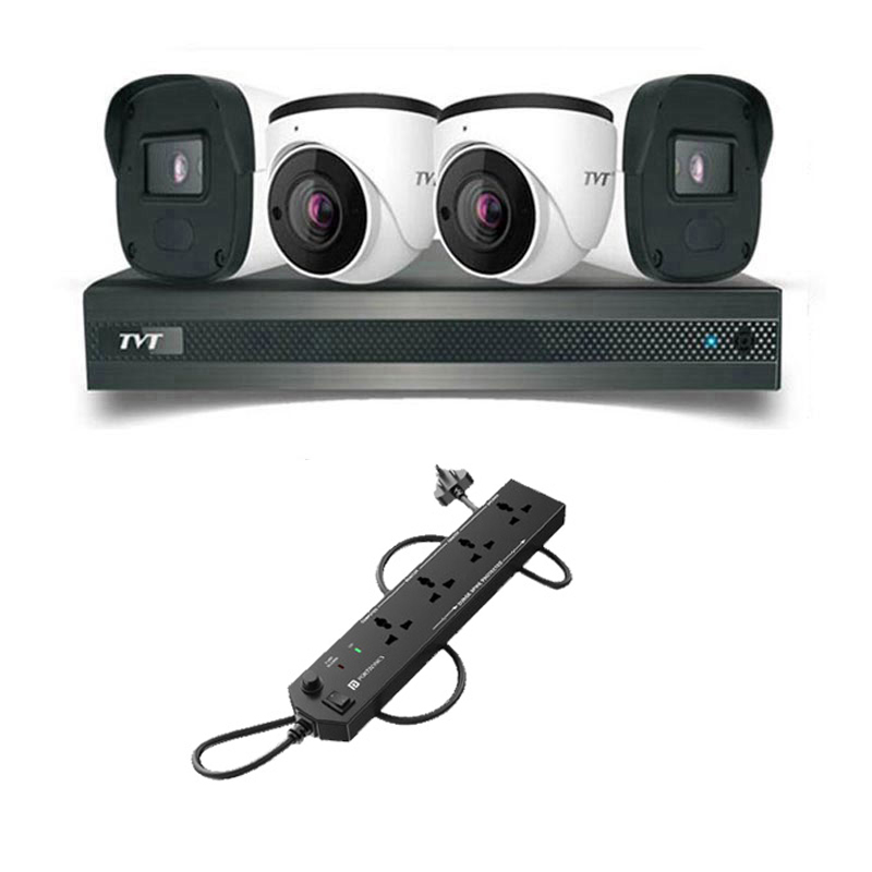 Picture of TVT 4 CCTV Cameras Combo (2 Indoor & 2 Outdoor CCTV Cameras) 👨🏻‍🔧 With CCTV Installation  + DVR + HDD + Accessories + Power Supply + 90m Cable + power Strip